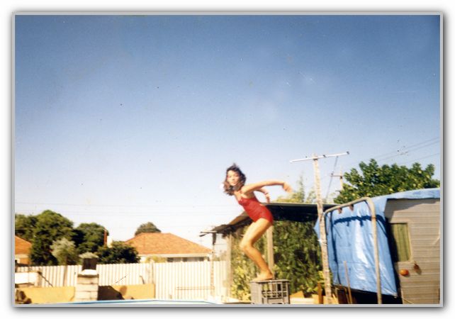 MJ jumping in pool Rosebery St Feb 1985